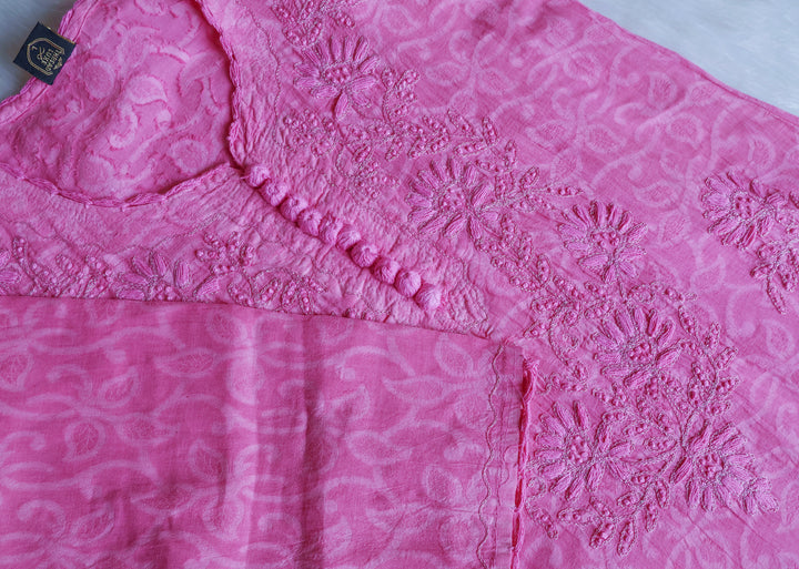 Pink Long Cotton Jacquard kurta