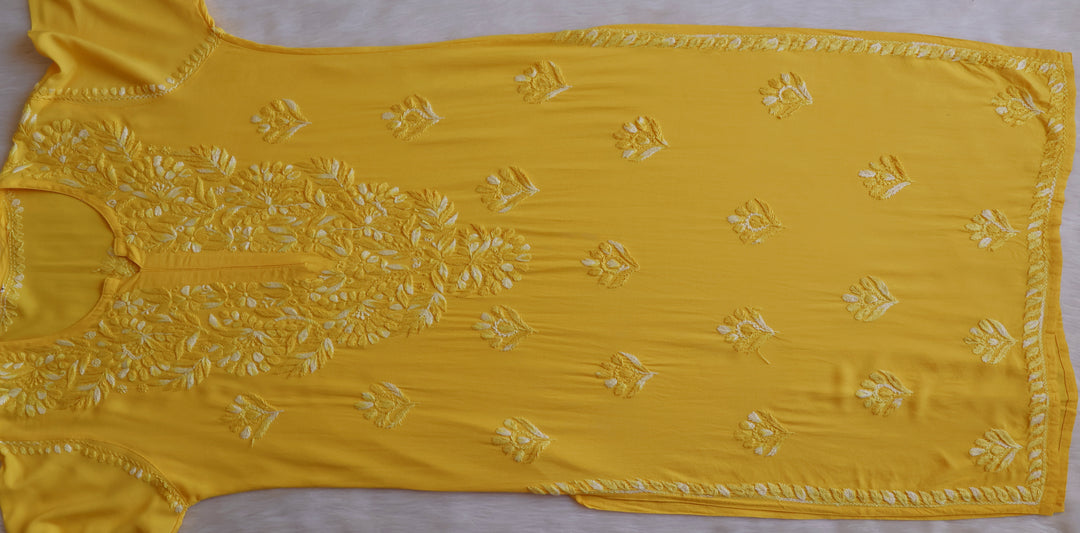 Nuresa Yellow Ombre Thread Long Rayon Kurta