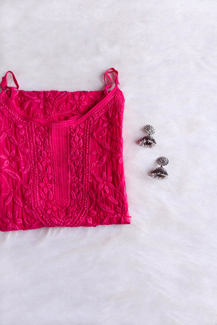 Mehr Deep Pink Viscose Strappy Kurta