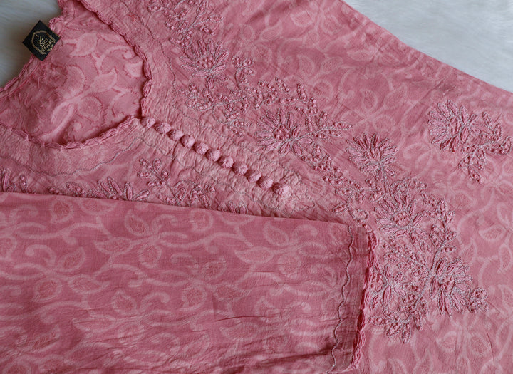 Rose Brown Long Jacquard Cotton kurta