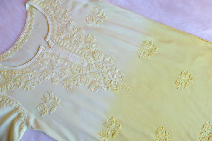 Gul Pastel Yellow Ombre Short Rayon Kurta