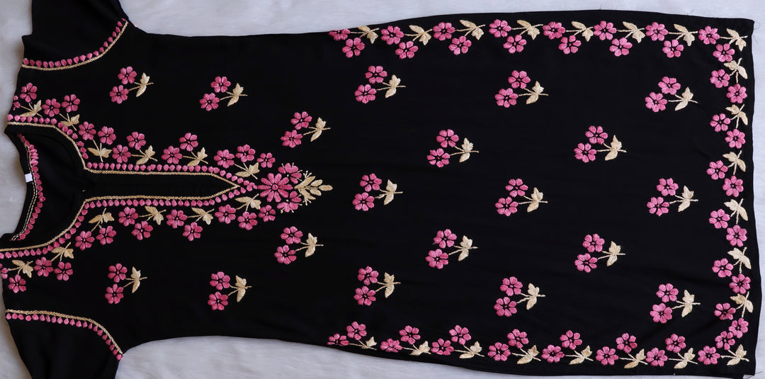 Sitara Black, Pink & Beige Rayon Kurta Set - Noor Chikankari