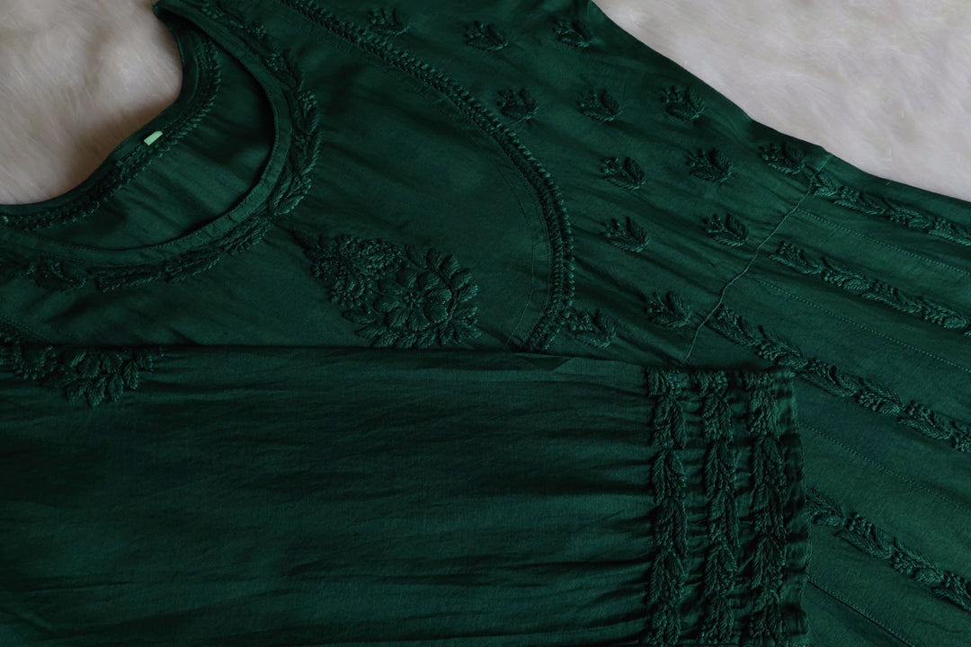 Naqsh Deep Green Pure Chanderi Silk Anarkali