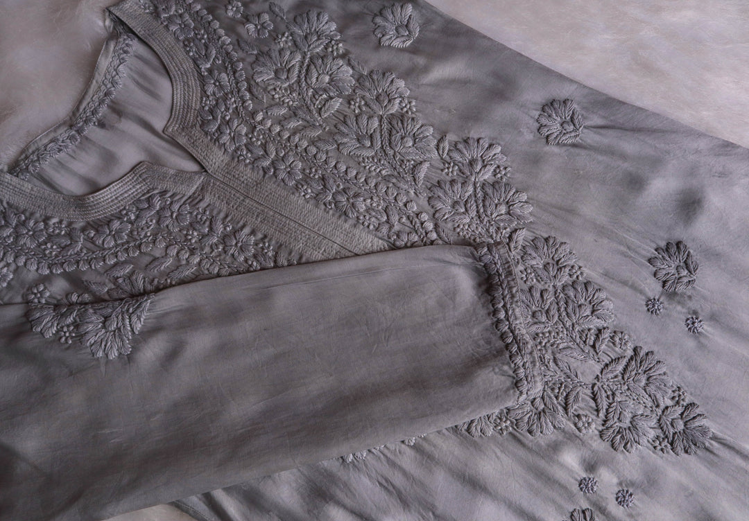 Mehr Silver Grey Long Modal Silk Kurta