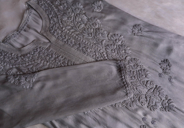 Mehr Silver Grey Long Modal Silk Kurta