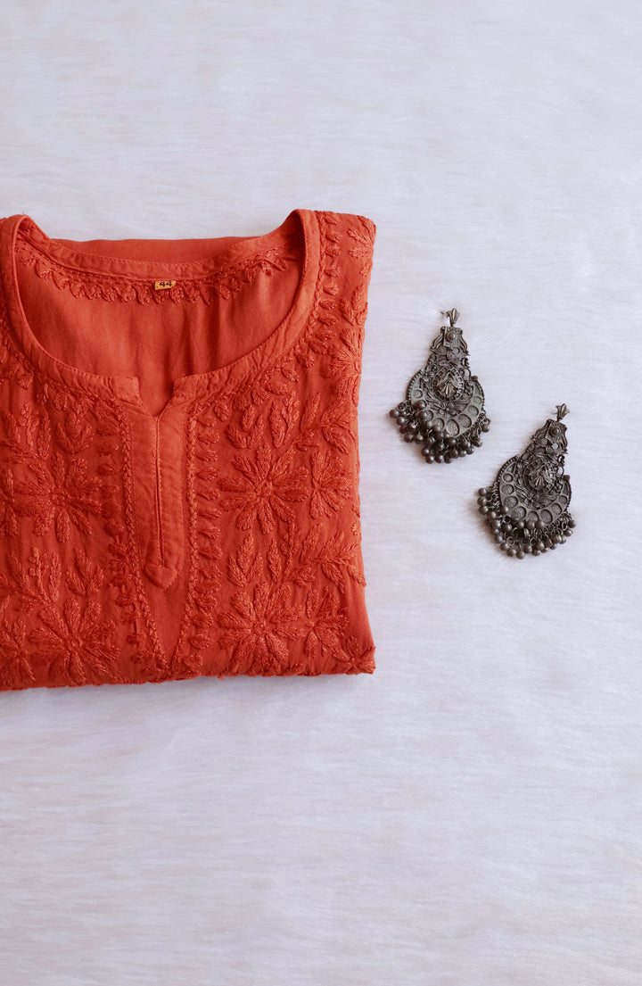 Aliyah Rust Short Rayon Kurta