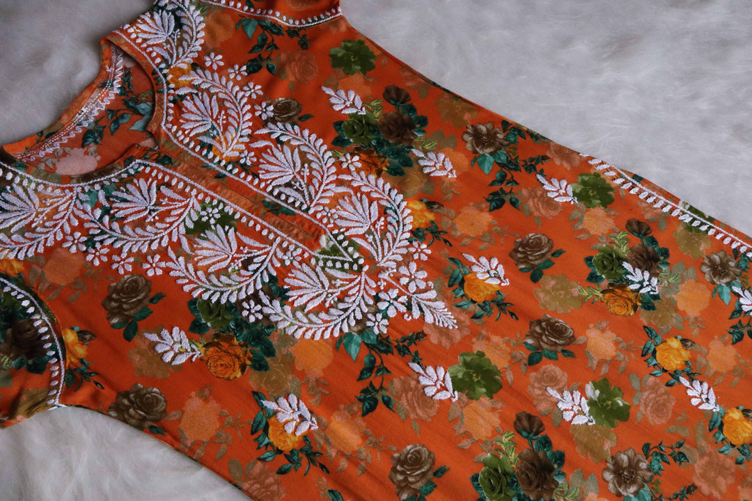 Tahira Orange Long Rayon kurta