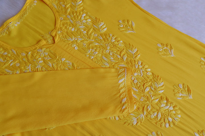 Nuresa Yellow Ombre Thread Long Rayon Kurta