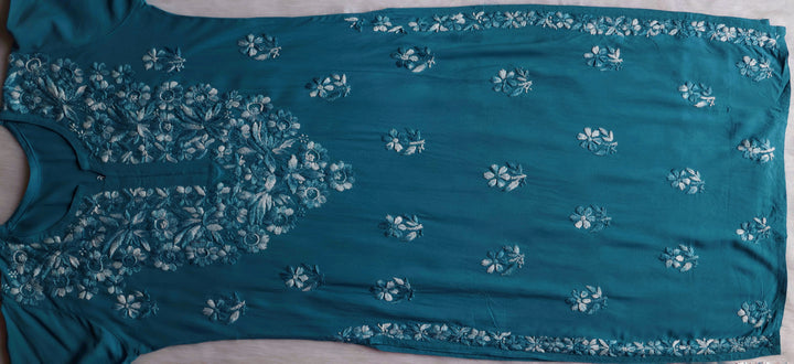 Nuresa Sea Blue Ombre Thread Long Rayon Kurta