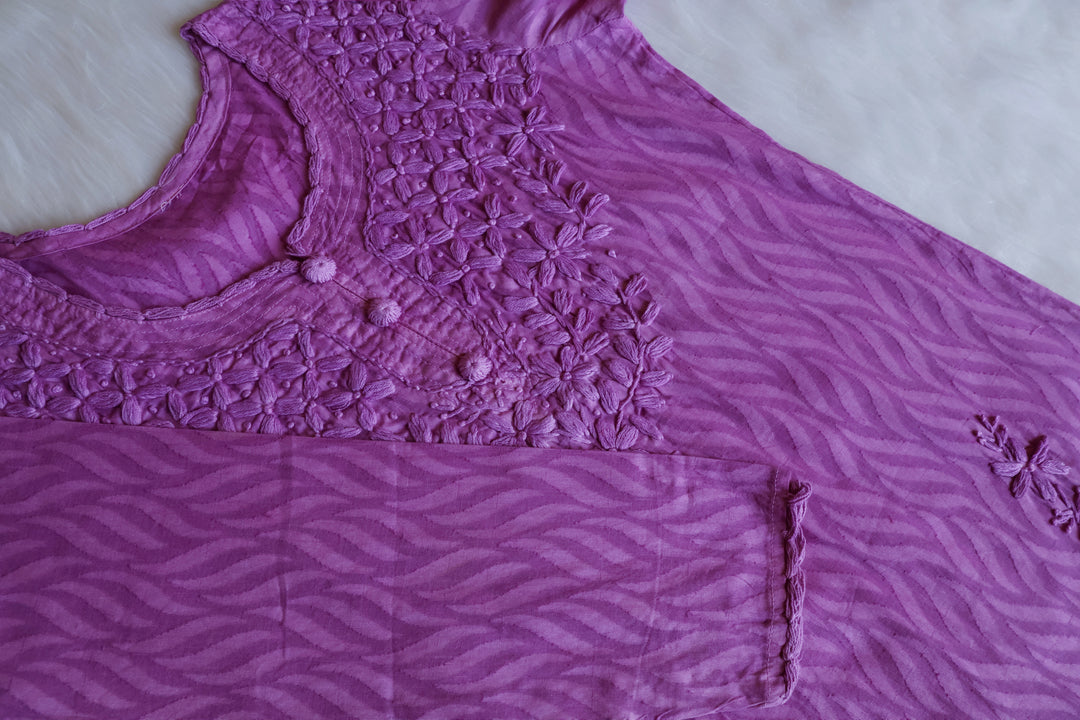 Zaina Lavender Short Jacquard Cotton kurta