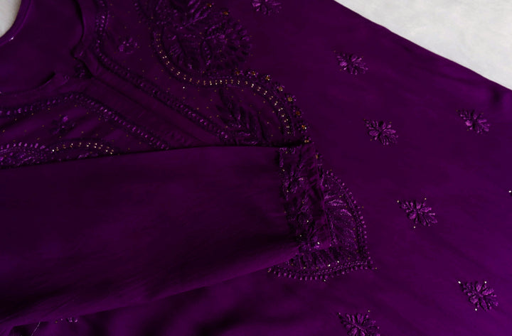 Naida Wine Purple Rayon mukaish Long Kurta