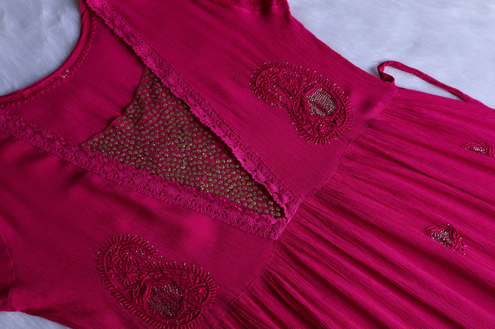 Anabiya Deep Pink Pure Chiffon Dress