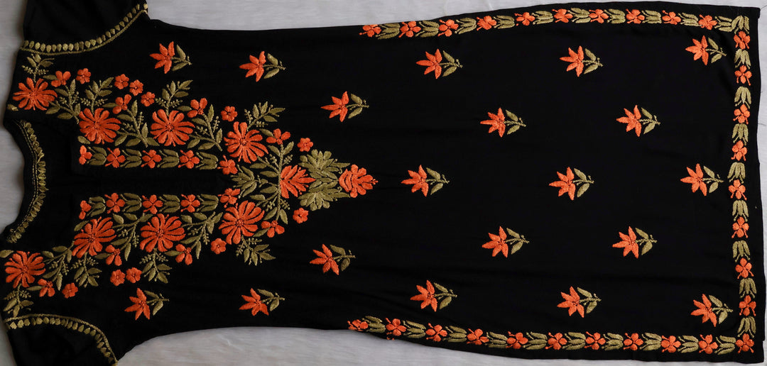 Gulaab Black, Saffron & Green Rayon Kurta Set