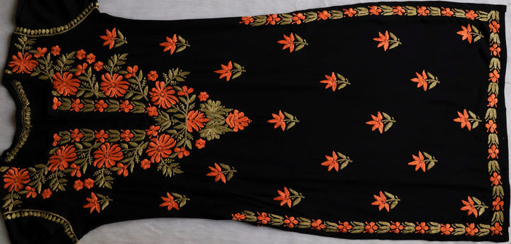 Gulaab Black, Saffron & Green Rayon Kurta Set
