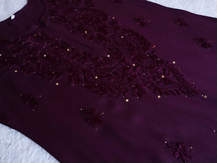 Plum Rayon mukaish Long Kurta