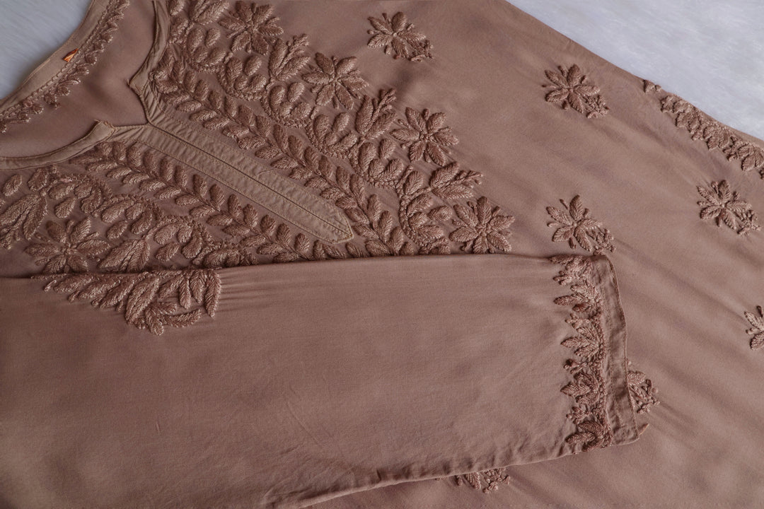 Sarah Rose Brown Modal short top - Noor Chikankari