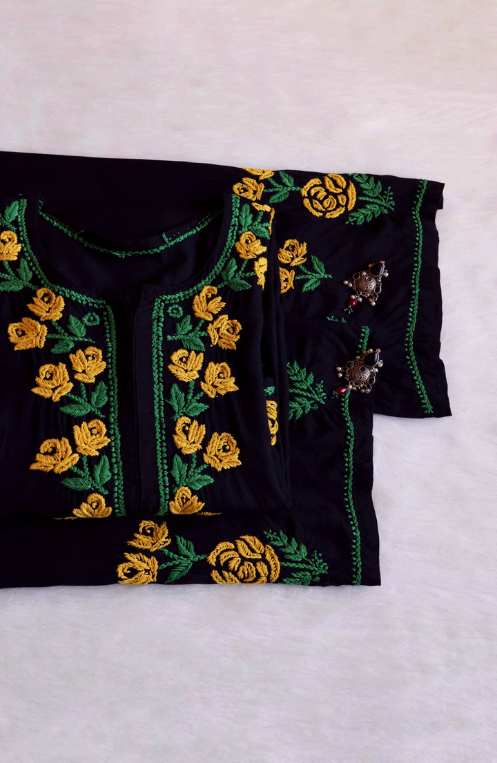 Gul-E-Jahaan Black & Yellow Rayon Kurta Set