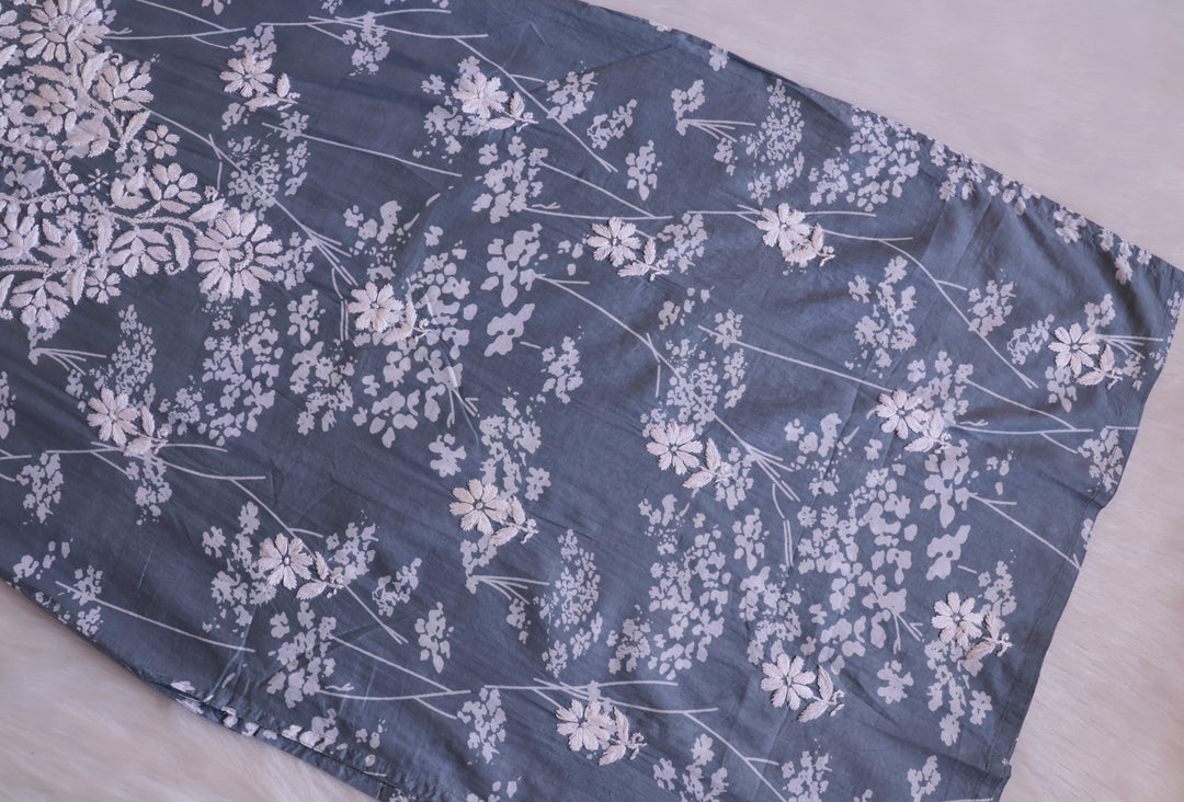 Farhaa Grey Floral Long MulMul kurta