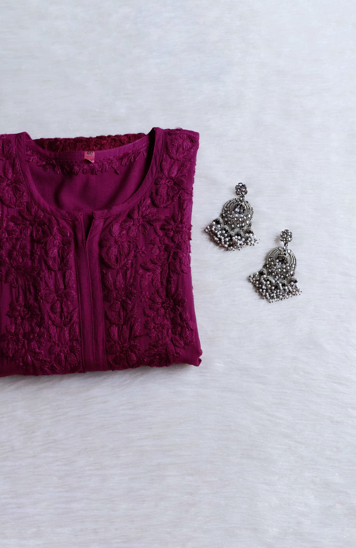 Sarah Deep Plum Long Ombre Rayon Kurta