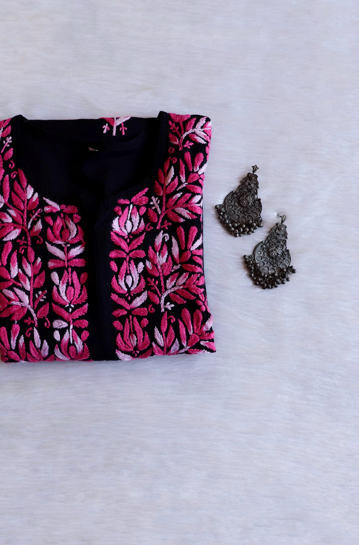 Sanam Black & Hot Pink Ombre Long Rayon Kurta