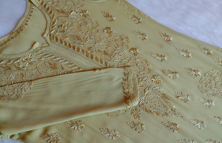 Hanaa Olive Green Viscose Georgette Kurta