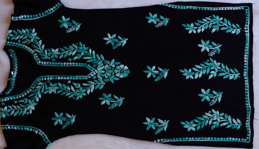 Maaham Black & Teal Short Rayon Kurta