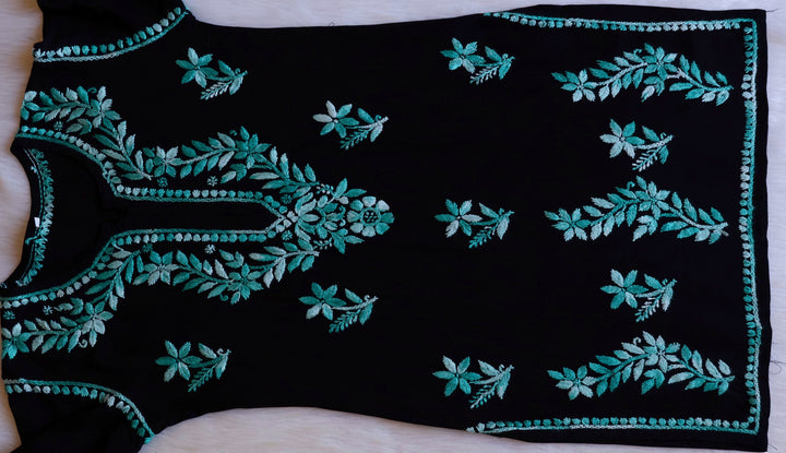 Maaham Black & Teal Short Rayon Kurta