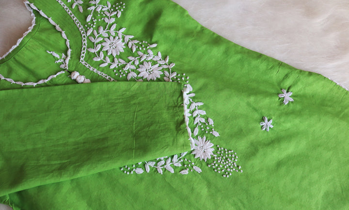 Gul Green Long Jacquard Cotton kurta