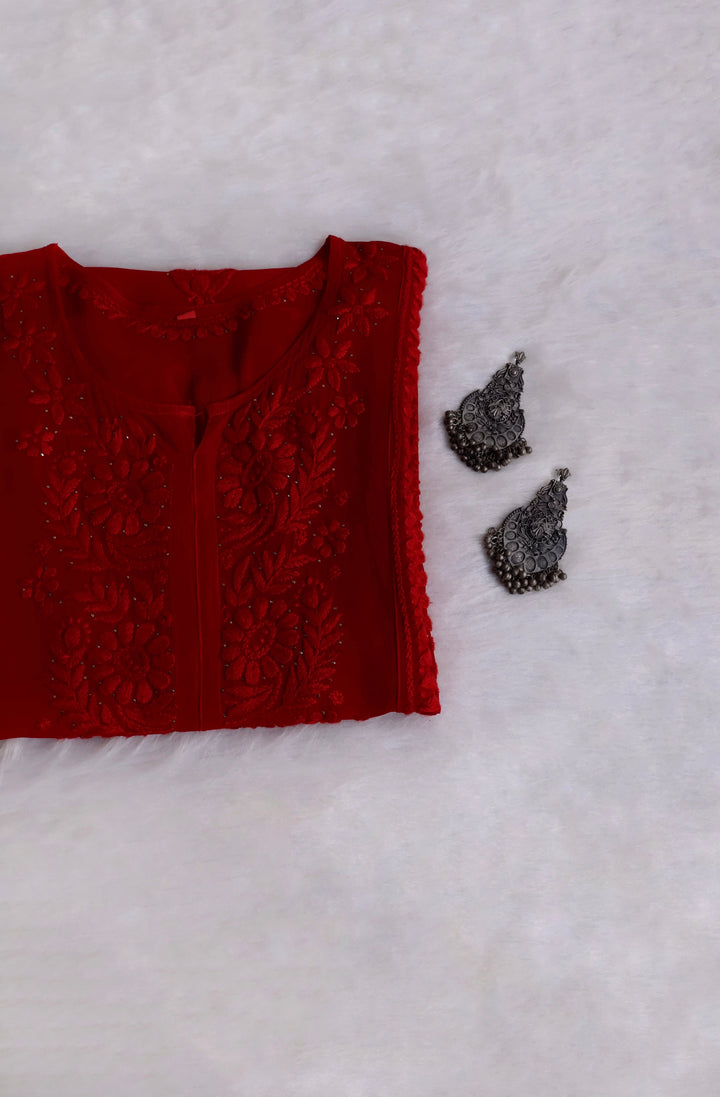 Heer Red Viscose Georgette Kurta