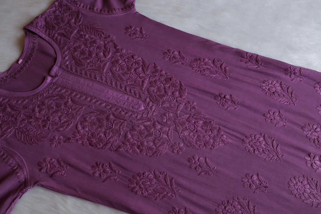 Alishba Dusty Purple Scalloped Rayon set