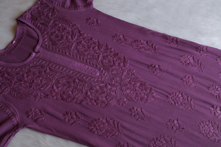 Alishba Dusty Purple Scalloped Rayon set