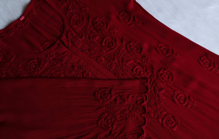 Gul Maroon Scalloped Rayon set