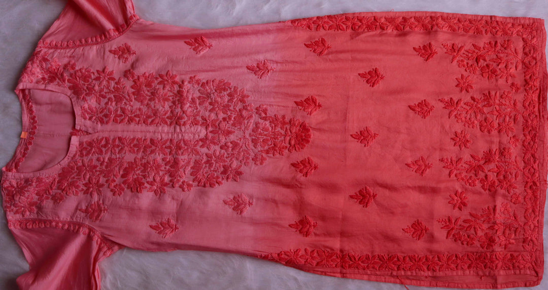 Adah Coral Pink Pure Chanderi set