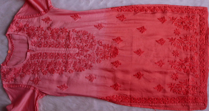 Adah Coral Pink Pure Chanderi set