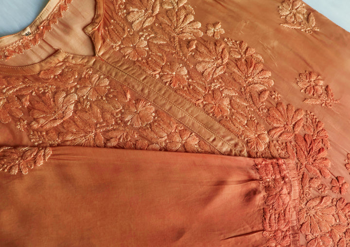 Zaryaab Caramel Brown Long Modal Silk Kurta