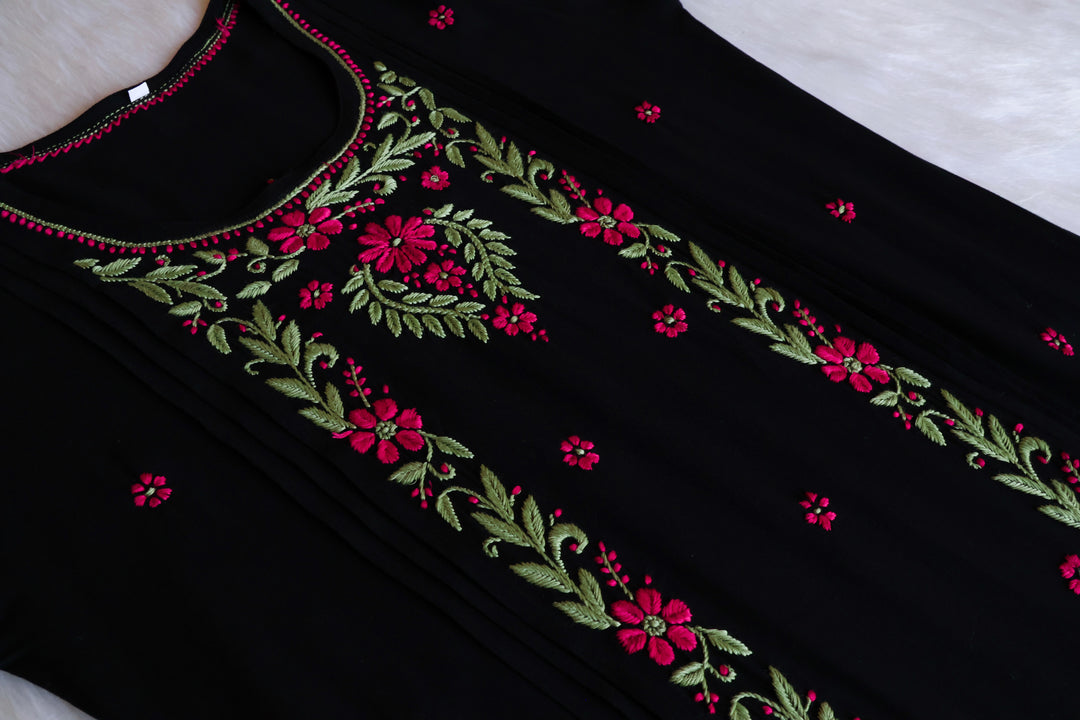 Firdaus Black & Deep Pink Modal Kurta Set