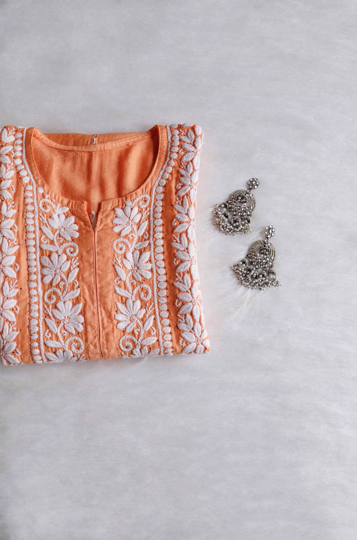 Alizah Peach Linen Chanderi Mukaish Kurta