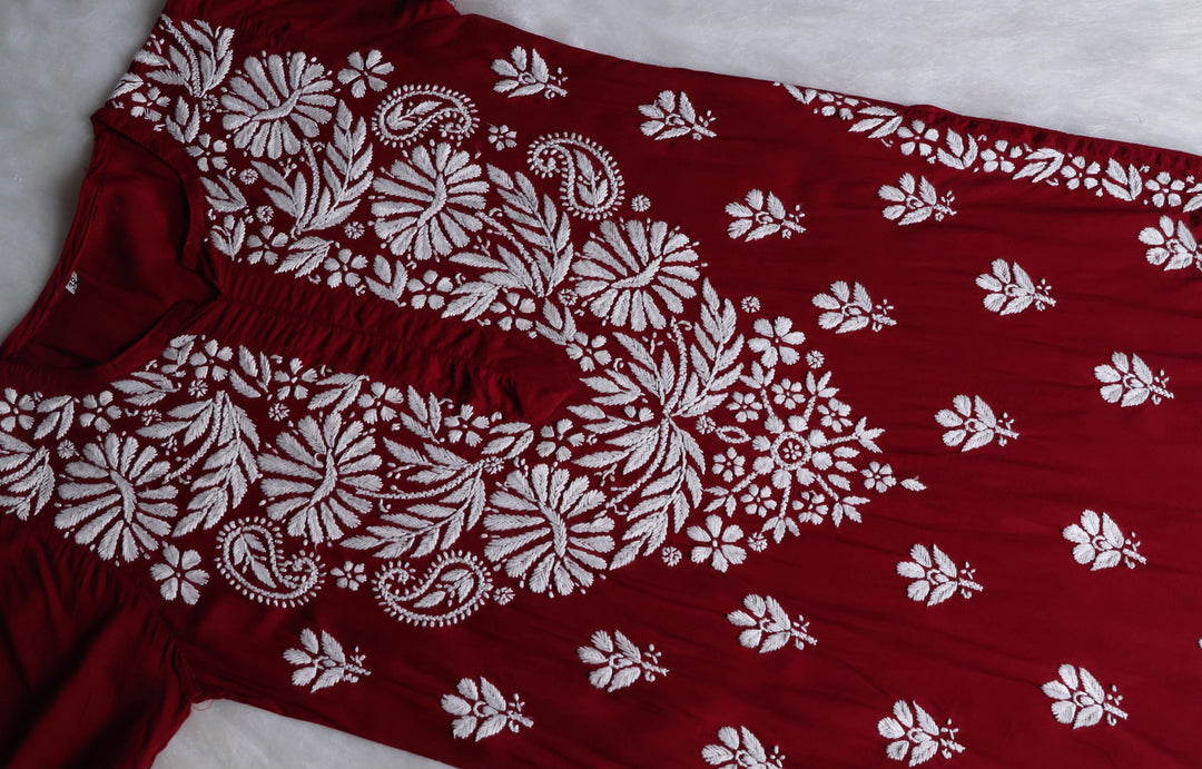 Mahnoor Maroon Long Modal Kurta