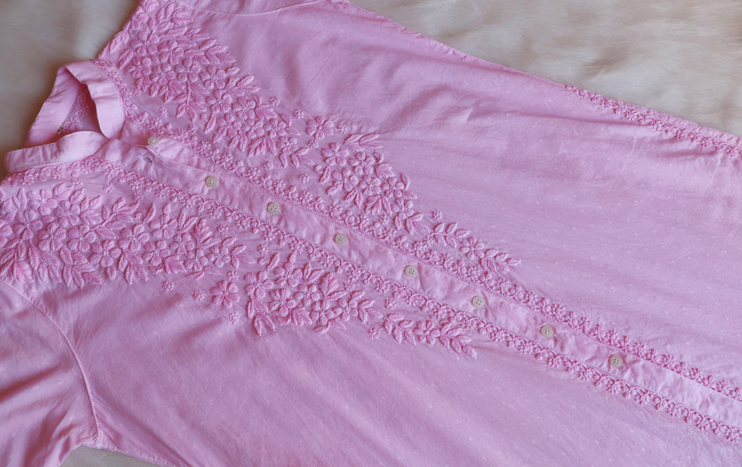 Nazakat Baby Pink Pure Cotton Kurta Set