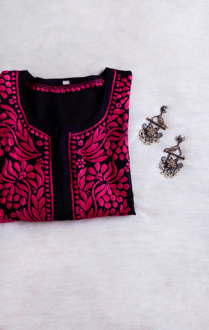 Noora Black & Deep Pink Long Rayon kurta