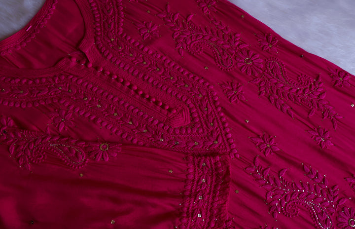 Iqra Deep Pink Pure Muslin Kurta