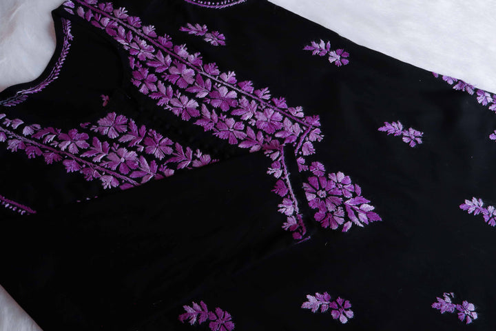 Gul-e-Jahaan Black & Deep Purple Cotton Kurta