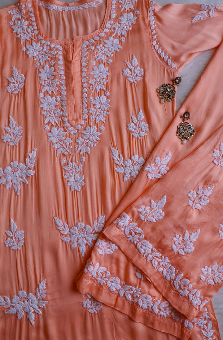 Mahnoor Peach Modal Silk Kurta Set