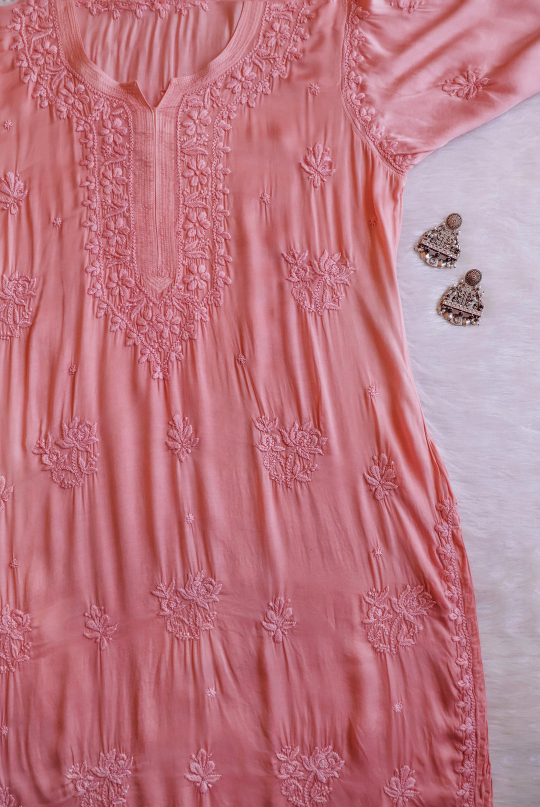Mehr Blush Beige Long Modal Silk Kurta