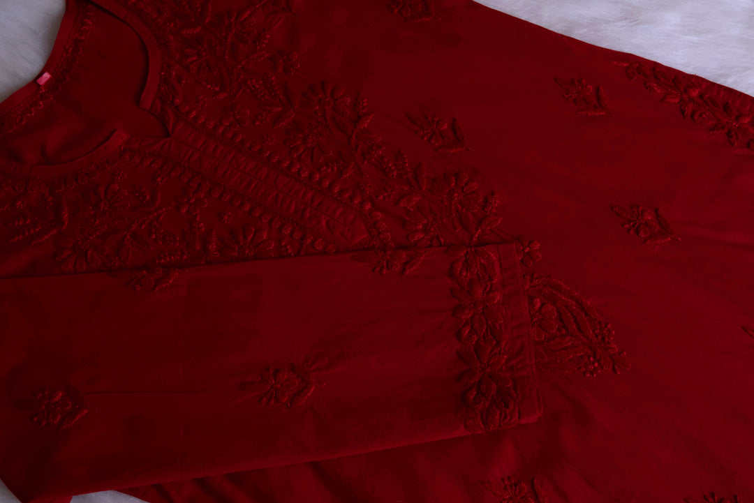 Anahira Maroon Cotton Kurta
