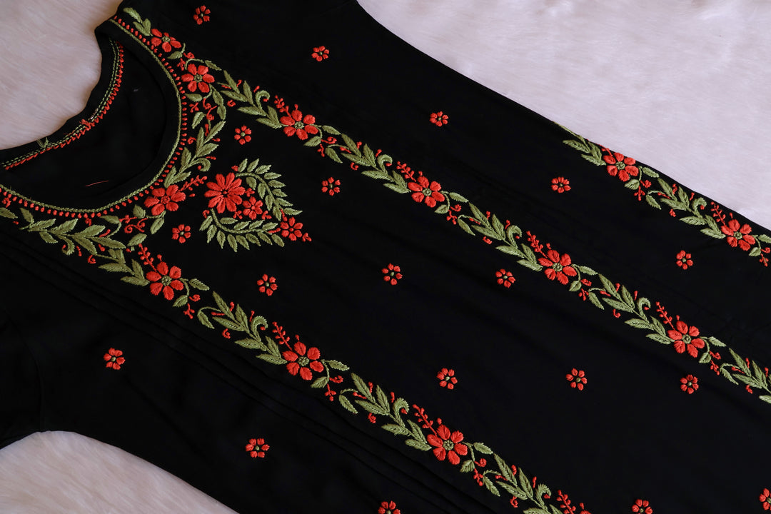 Firdaus Black & Saffron Modal Kurta Set