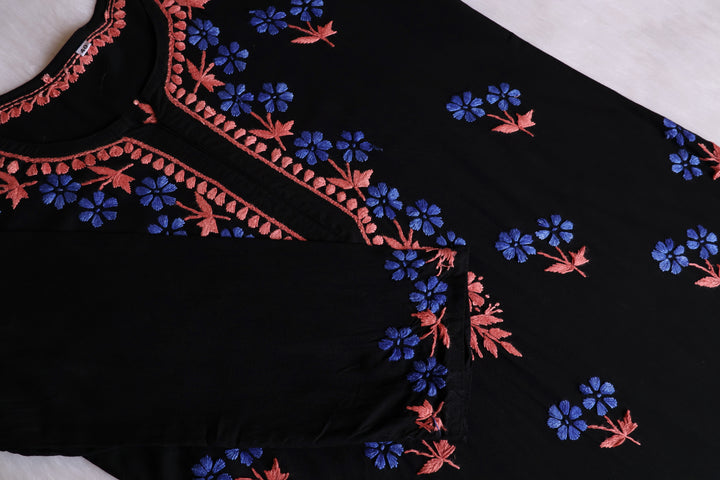 Sitara Black, Blue & Rust Rayon Kurta Set - Noor Chikankari