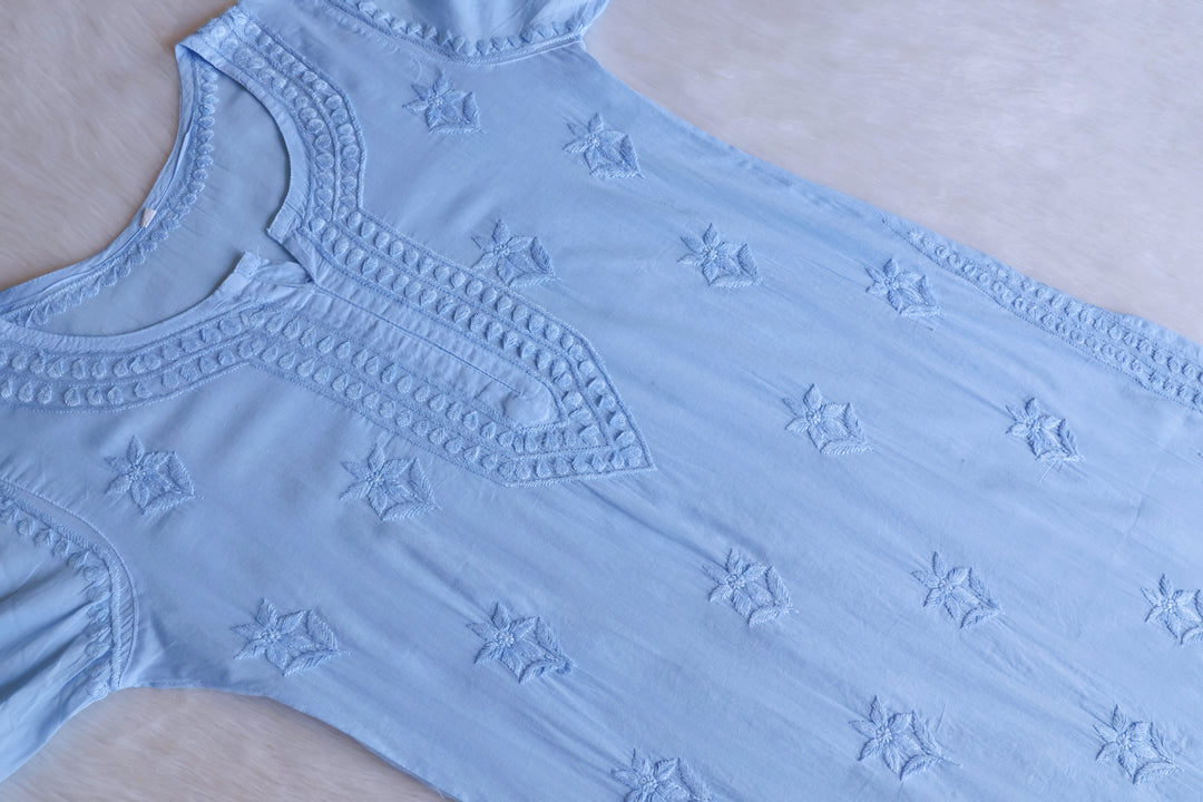 Saleha Ice Blue Cotton Kurta