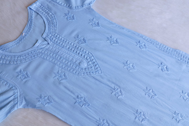 Saleha Ice Blue Cotton Kurta