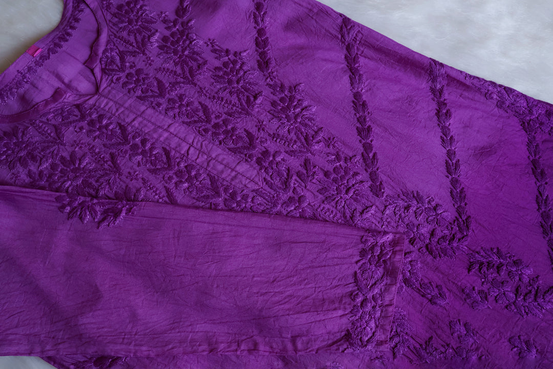 Jannat Deep Purple Pure Chanderi set - Noor Chikankari